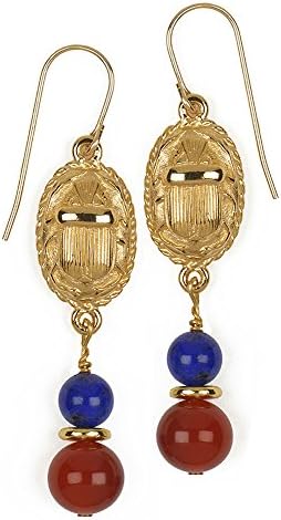 MADE IN USA - SCARAB 2-sided earrings with Lapis & Carnelian, From ILANET Museum Egyptian Colle