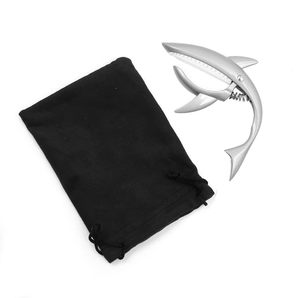 Alnicov Guitar Capo Shark Capo Zinc Alloy Tone Clip for Electric Acoustic Classical Guitar Ukulele(Silver)