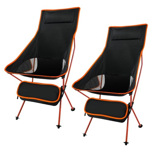 SOPPY 2 Pack Folding Camping Chair Upgraded High Back, Portable Lightweight Folding Camp Chairs with Sided Pocket & Carry Bag for Outdoor Backpacking, Hiking, Travelling, Picnic,Fishing - Orange