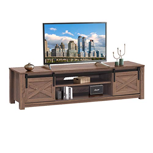 Tangkula 59" Barn Door TV Stand For TVs Up To 65" - Media Console With 2 Cabinets & Adjustable Shelf