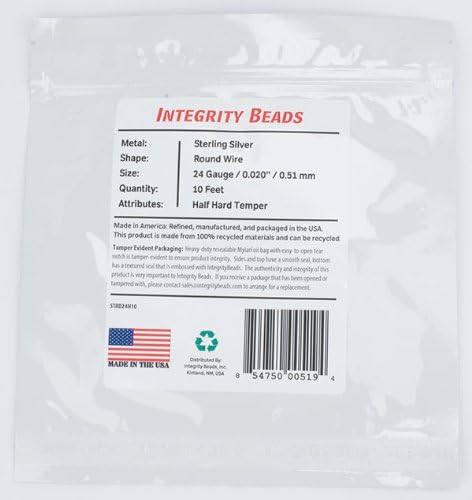 Sterling Silver 24 Gauge Half-Hard Temper Round Wire - 10 Feet