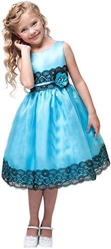 Russian Princess Girl Blue Sleeveless Bow Lace Cocktail Party Short Dress for 4-8 Yrs (110)
