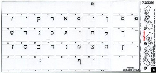 HEBREW APPLE KEYBOARD DECALS WITH BLUE, BLACK, RED, ORANGE OR WHITE LETTERING ON TRANSPARENT BACKGROUND FOR DESKTOP, LAPTOP AND NOTEBOOK (Black)