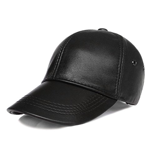 lethmik Black Baseball Cap Adjustable Fitted Hats Unisex Leather Ball Caps Plain Black