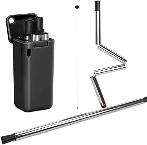 Collapsible Straw, Reusable Drinking Straws, Food Grade Stainless Steel Straw, Portable and Easy to Clean (Black)
