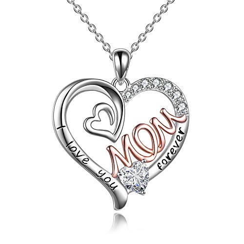 WINNICACA Gift for Mum Necklace S925 Sterling Silver I Love You Mom April Birthstone Jewellery for Women Mother