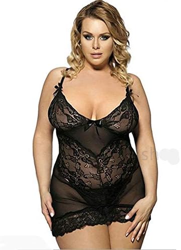 Zainafacai Lingerie Sexy Ladies Lace V-Neck Nightwear Robe Babydoll Pajama Sets-Plus Size