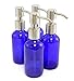 Cobalt Blue 4-Ounce Glass Bottles with Stainless Steel Pump Nozzles (4 Pack); Empty Bottles Ideal for Lotion & Liquid Soap