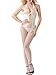 OGNEE Bodystocking Women Fishnet Striped Crotchless Backless Stockings White