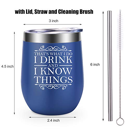 That's What I Do, I Drink and I Know Things - Funny GOT House Lannister Inspired Birthday, Friendship, Graduation Merchandise Gifts for Women, Best Friends BFF, Coworkers - LEADO Wine Tumbler w/Lid