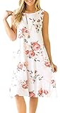 ETCYY Women's Summer Casual Sleeveless Floral Printed Swing Dress Sundress with Pockets White X-Large