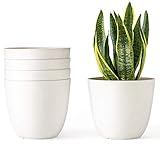 Mkono 6.5 Inch Plastic Planters Indoor Set of 5 Flower Plant Pots Modern Decorative Garden Pot with Drainage for All House Plants, Flowers, Herbs, Foliage Plant, and Seed Nursery, Cream White