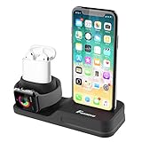 Foxnovo Apple Watch Stand, 3 in 1 Charging Station iPhone AirPods Apple Watch Charger Silicone Station, Support Apple Watch 3/2/1/AirPods/iPhone 11/11Pro/X/8/8 Plus/7/7 Plus/6s