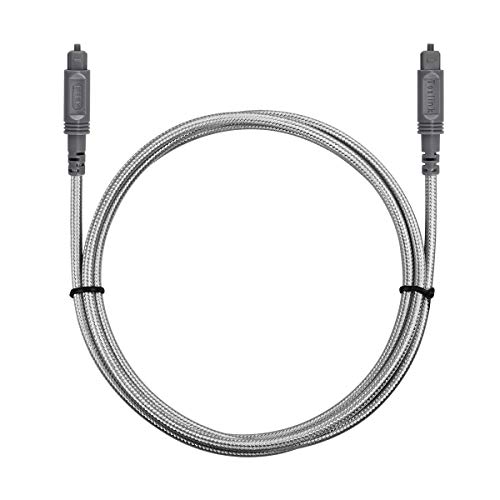 Optical Audio Cable Digital Toslink Cable 6.6ft - [ Ultra-Durable Nylon Braided Jacket ] Slim Flexible and Durable Fiber Optic Cord for Home Theater, Sound bar, TV, PS4, Xbox and More