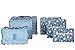 6 sets travel Organizers Packing Cubes Luggage Organizers Compression Pouches (Blue Daisy)