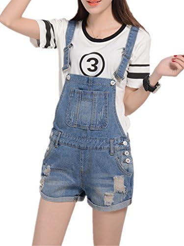 Season Show Girls Overalls Short Destroyed Denim Jeans XL Blue 2
