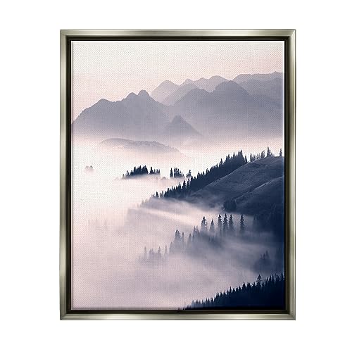 Stupell Industries Foggy Mountain Nature Gray Framed Floater Canvas Wall Art De…