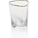Zodax Aperitivo Triangular Stemware or Glassware - Clear with Gold Rim - Set of 4 DOF or Double Old-Fashioned