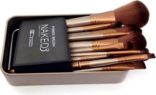 Generic Naked Wooden with Golden Handle Full Makeup Brush Set (Pack of 12)