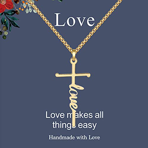 Sunnygo 14K Gold Plated Dainty Cross Necklace Earrings Set Classic Adjustable for Women Girls Jewelry Gifts (Style C)