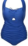 QZUnique Women's Retro Vintage One Piece Swimwear Floral Monokinis Plus Size Sapphire Blue US XL