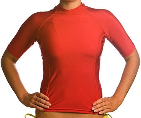 Women’s UPF Solar Performance Rash Guard Top, UV 50+ Sun Protection, Swimming / Workout Shirt (Large, Kona Lava Red)