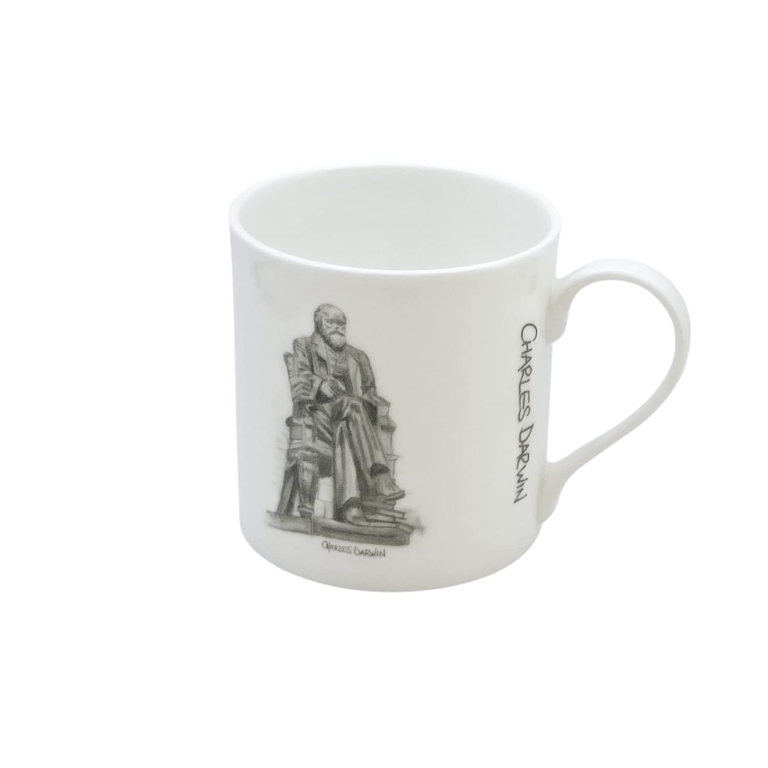 ROCK THE HOME Charles Darwin Straight Sided Mug – White Fine English Bone China Cup, Made and Hand Decorated in England, Dishwasher Microwave Safe, for Coffee Tea Latte Americano (13 fl oz, 384 ml)