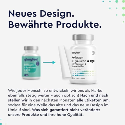 Kollagen + Coenzym Q10 + Hyaluronsäure - Premium: Marine Collagen - Mit Zink, Magnesium, Vitamin B12, D3, A & C - 60 Kapseln - Laborgeprüft, hochdosiert ohne Zusätze in Deutschland hergestellt