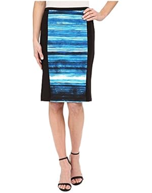 Womens Print Blocked Pencil Skirt
