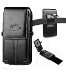 iPhone 7 Plus Holster,Hwin Vertical High Grade Smooth Leather Holster Belt Clip Pouch Carrying Case with Card Slots for Galaxy Note 5 4 S6 Edge Plus/S7 edge Plus LG G4/G5+Free Keychain-5.5 inch_Black