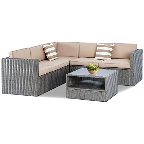 SUNCROWN Outdoor 4Piece Furniture Sectional Sofa Set All Weather Grey
