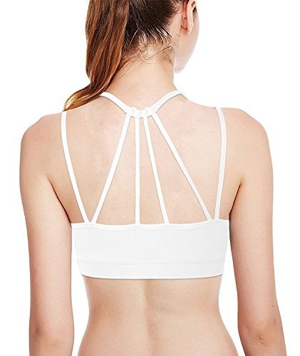 Sports Bra,Camellias Womens Yoga Bra Padded Medium Support Wirefree Workout Running Bras,SZ146-White-S