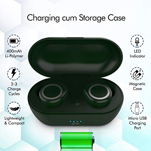 pTron Bassbuds in-Ear True Wireless Bluetooth Headphones (TWS) with Mic - (Green)