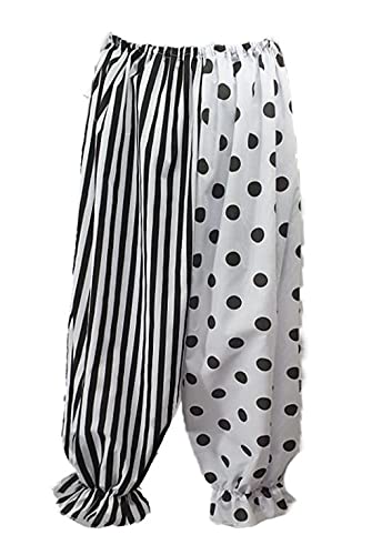 Adults Black & White Two Tone Polka Dot Stripe Circus Clown Pants Bloomers Halloween Fancy Dress [L-XL]