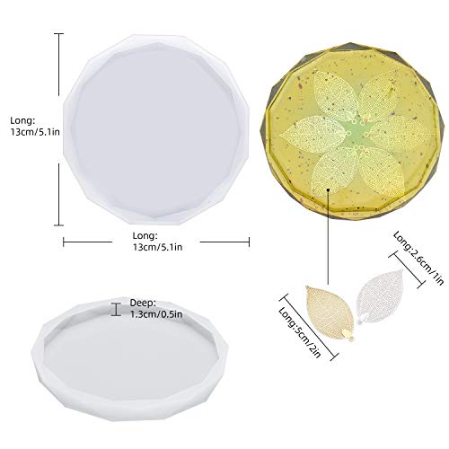 ZeMooon 4 Pack Coaster Molds for Resin Casting, Diamond Edge Round Mold, Epoxy Resin Silicone Large Tray Mold