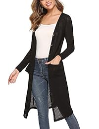 Sykooria - Chaqueta de punto para mujer, estilo casual, con botones largos, parte frontal abierta, con 2 bolsillos