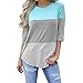 Striped Plaint Shirts for Women Flowy Loose Tops Patchwork 3/4 Sleeve Blouse