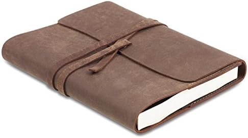 Genuine Leather Bound Writing Journal with REFILLABLE Handmade recycled cotton Paper in a Gift Box for Men and Women (6 x 8, DK BROWN REFILLABLE)