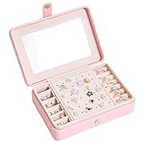 ECRAB Jewelry Box with Mirror, Jewelry Organizer for Ring Earring Necklace Bracelet for Girls Women, PU Leather (Pink)