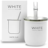 WHITE Prime 6 oz Mate Gourd with Bombilla – Stainless Steel Double-Wall Insulated Cup for Yerba Mate | Lightweight & Cup Holder Friendly