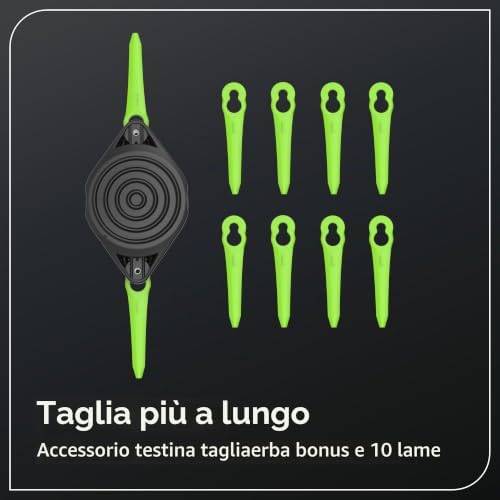 24V Tagliaseta Brushless Gen2 2-in-1 per giardini piccoli e medi, larghezza di taglio di 30 cm, include 10 lame di plastica senza batteria e caricabatterie, Verde ST3002