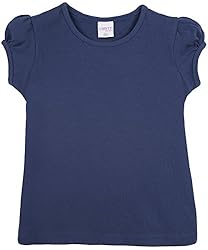 Lovetti Girls' Basic Short Puff Sleeve Round Neck
