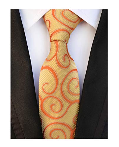 Men Classic Yellow Orange Silk Tie Event Formal Necktie Ideal for Christmas Gift