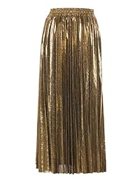 AMOR MIO ?? Falda larga de fiesta formal plisada de acordeón metálico dorado plateado brillante para dama