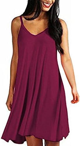 RUIVE Women's Vest Dresses Solid Casual Plain Loose Summer Sling Pleated Strappy Beach Party Mini Dress Sundress