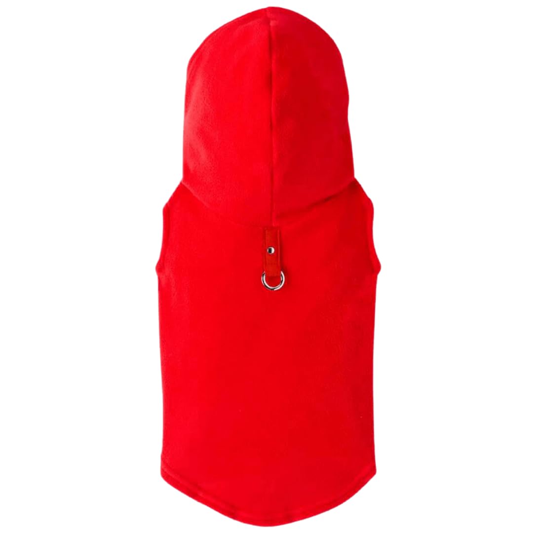Gooby Every Day Fleece Cold Weather Vest with Hoodie for Small Dogs, Small, Red