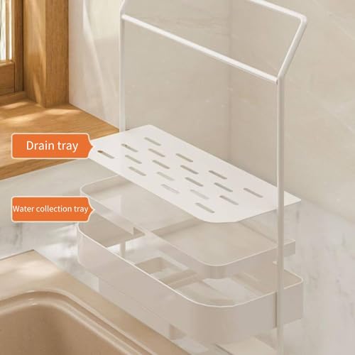 OEOEKHDJ MULTIFUNCTIONAL SPONGE HOLDER WITH STRAINER BASKET FOR KITCHEN SINK, KITCHEN TOWEL RACK SINK FILTER NET ORGANIZER FOR SPONGE BRUSH SOAP DISHCLOTH CLOTH RACK WITH 100 SINK STRAINER (WHITE)
