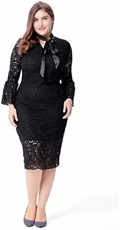 YCJUJU Women’s Long Sleeve Sweetheart Fit Flare Bow Tie Formal Wedding Plus Midi Dress (6XL)