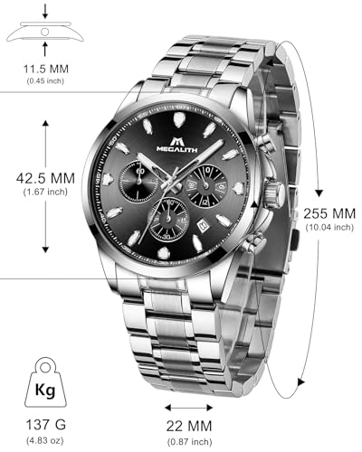 MEGALITH Men's Elegant Wristwatch: Chronograph Waterproof Analogue Watch with Luminous Date – Anniversary Birthday Gift for Formal Business Men