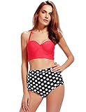 Retro Bikini Swimsuits for Women High Waisted Halter Push Up Bathing Suits Polka